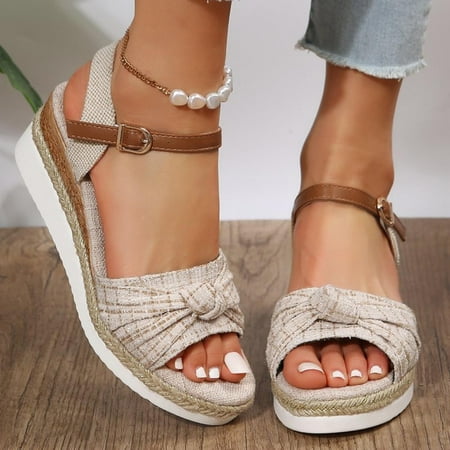 

KBODIU Womens Sandals Mothers Day Gifts Solid Color Casual Wedge Platform Sandals for Women Dressy Summer Beige 41