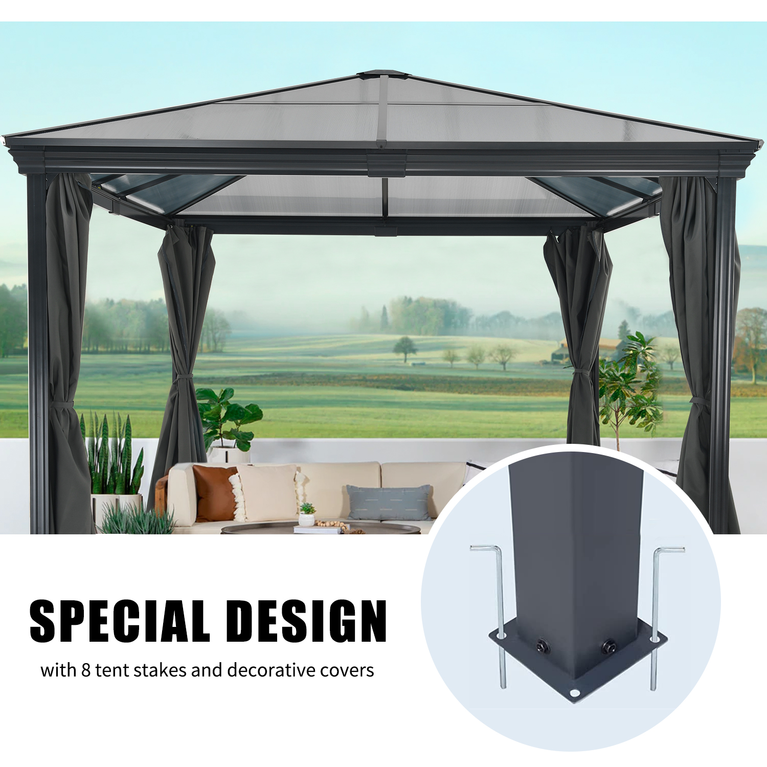 Buy Essential Lounger Outdoor Gazebo 10x12 with Privacy Curtains and