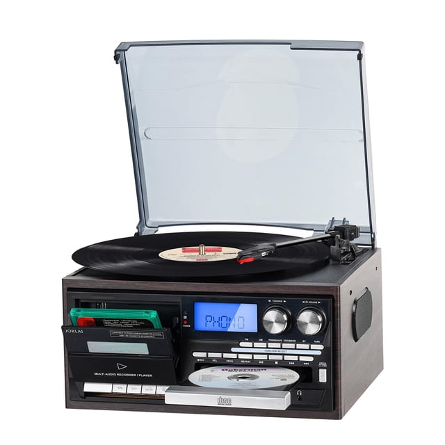 Tocadiscos JORLAI 9 en 1 con Bluetooth, Radio, CD