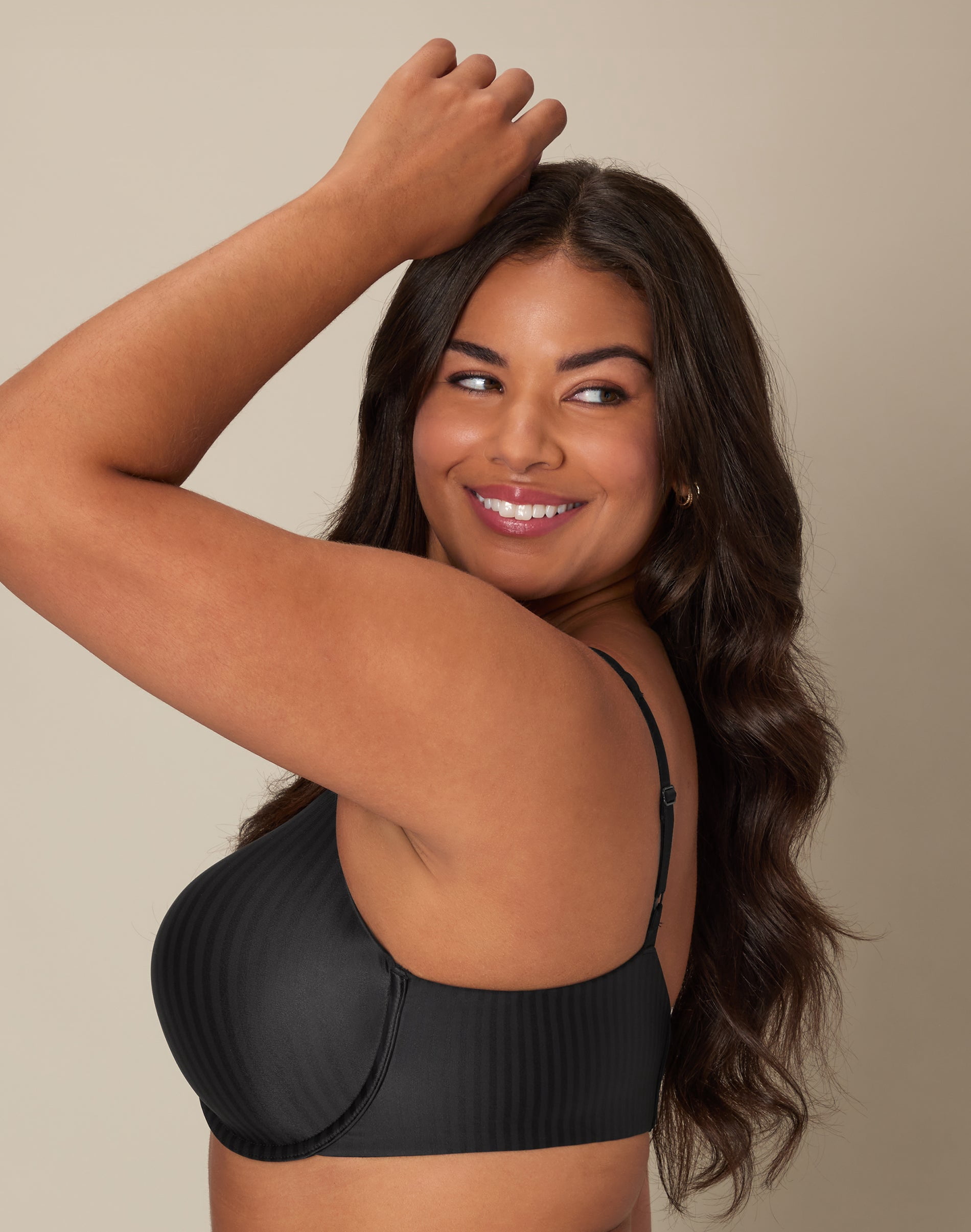 Playtex Secrets Perfectly Smooth T-Shirt Underwire Bra for Full-Figures Black Stripe 42DD Women's