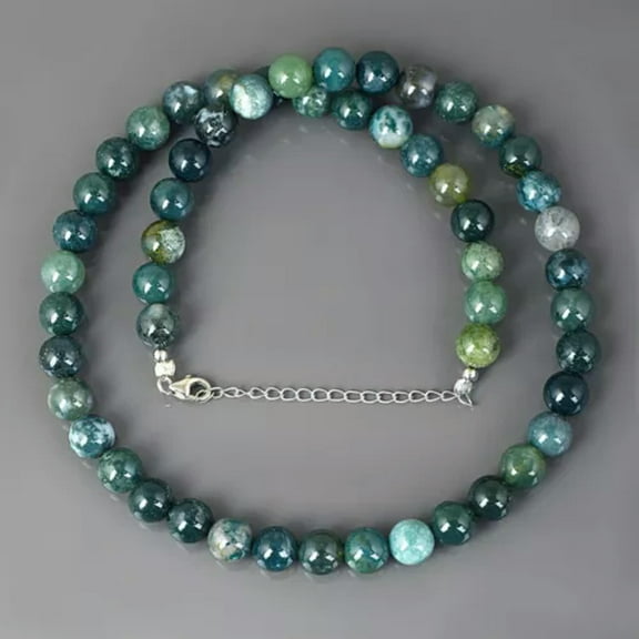 K-KED Earth Mined Natural Moss Agate 8mm Round Gemstone Beads Handmade Necklace Gift -22 in