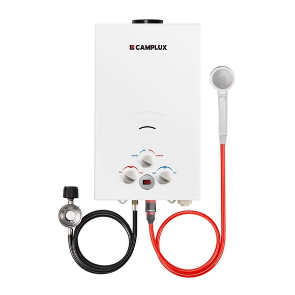 Camplux 2.64 GPM Outdoor Portable Propane Tankless Water Heater with Digital Display, White