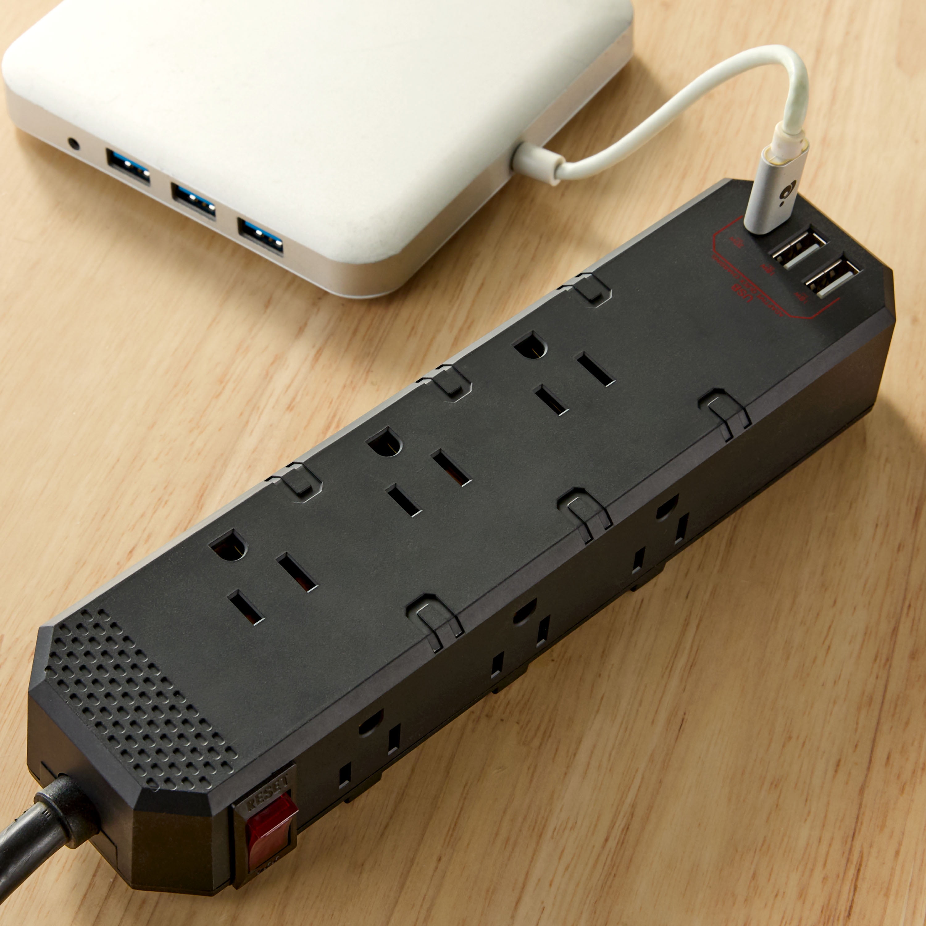 (2 pack) Hyper Tough 6-Outlet 3-USB Indoor Power Strip, Black, 6' Cord, 15 amps