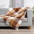 thumbnail image 2 of RECYCO Buffalo Paid Chenille Throw Blanket for Couch, Soft Cozy Decorative Buffalo Check Blanket Throw with Tassels for Bed Sofa, Plaid Brown Off White, 50'' x 60'', 2 of 7