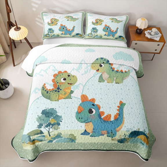 Erosebridal 3D Cartoon Dino Twin Quilt Set,Cute Mountain Animal Twin Coverlet Set For Boys,2pcs