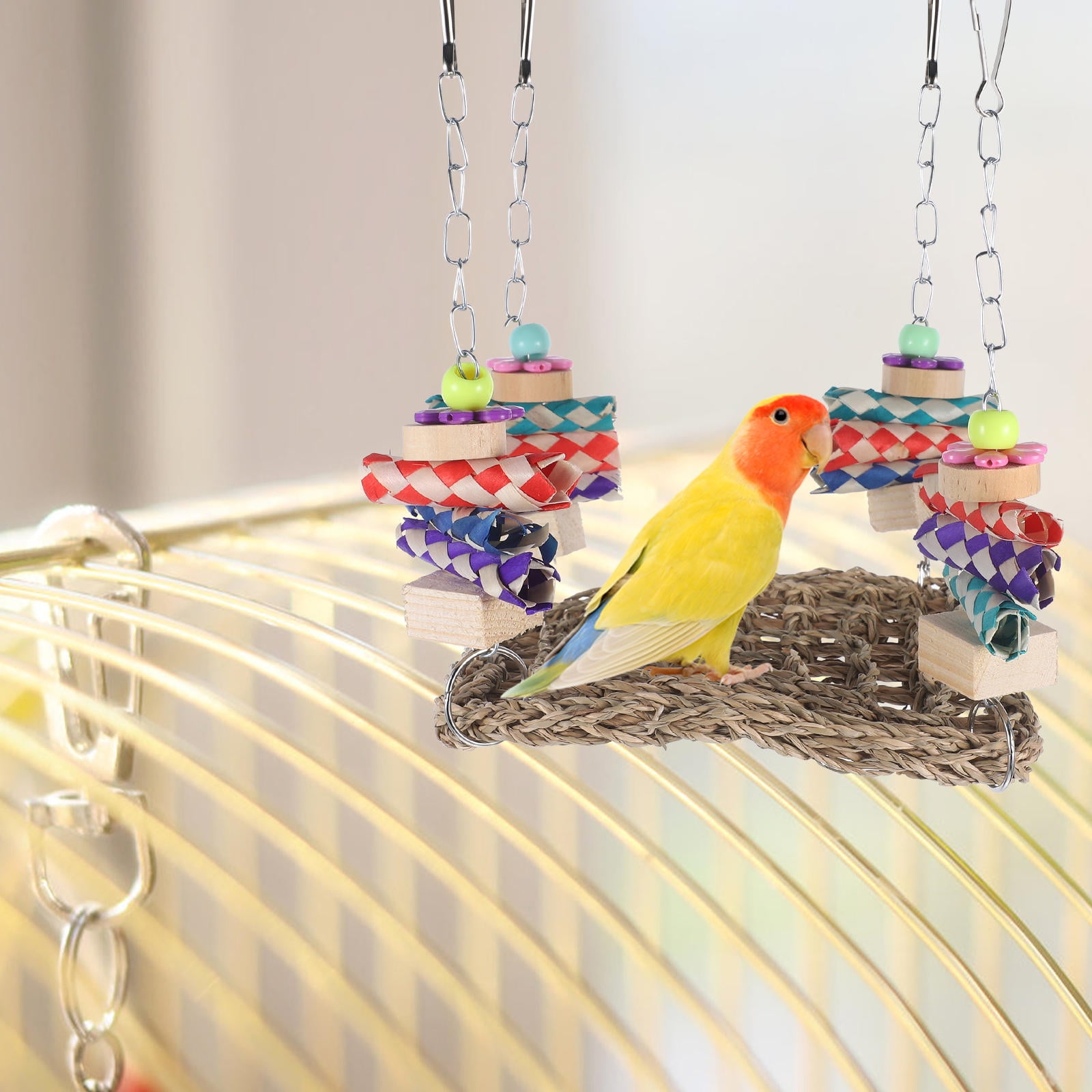 Nicehomfit Decorative Bird Swing with Perch Stand, Multi-Color for Parakeets 1Set