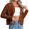 thumbnail image 2 of Womens Casual Long Sleeve Button Up Cable Knit Cardigan Light-Weight Crewneck Button Down Sweaters Caramel Color XL, 2 of 10