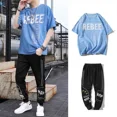 thumbnail image 2 of Conjunto de pantalones de nailon blanco con estampado gráfico para hombre, camiseta negra para hombre, pantalones, conjuntos elásticos, estéticos, marcas originales, holgados, esenciales, talla XL, 2 of 4