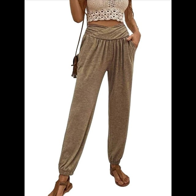 Pantalones Deportivos de Yoga para Mujer, Holgados, Tipo Harén, para Hacer Ejercicio, Informales, Cómodos, con Bolsillos Caqui M