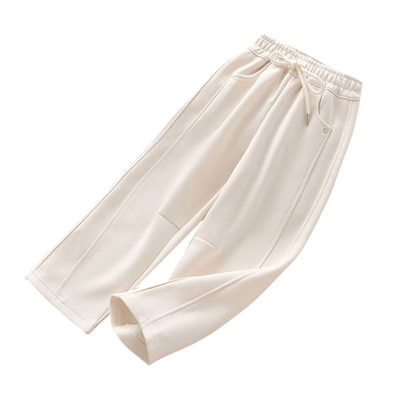 CPNG Girls High Waist Wide Leg Sweatpants Kids Cotton Athletic Running Pants Drawstring Elastic Waist Track Pants with Pocket Soft Spring Fall Pants