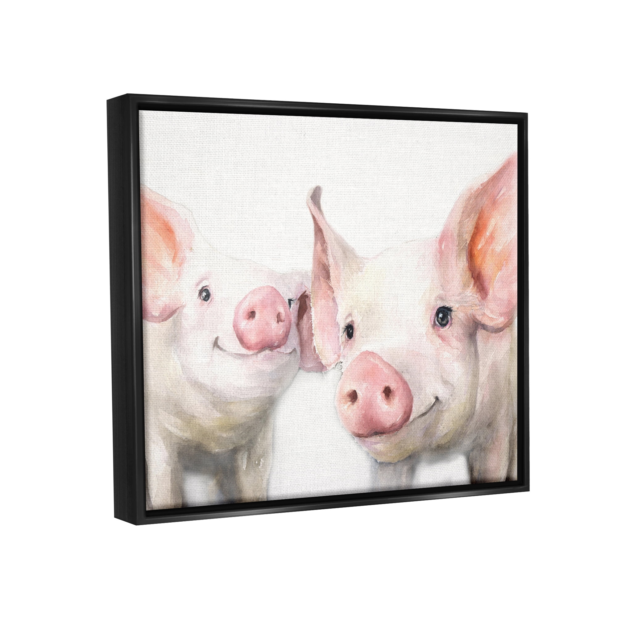 Stupell Industries Pair Pigs Pink Snout Cute Farm Animals Painting Jet Black Floating Framed Canvas Print Wall Art, Design by George Dyachenko