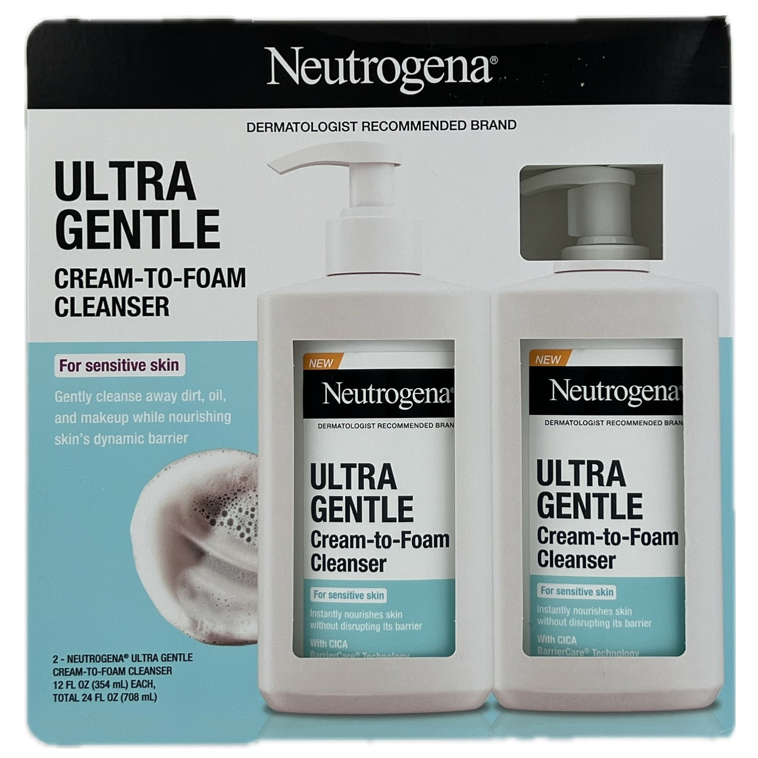 Neutrogena Ultra Gentle Cream-To-Foam Cleanser, 12 Fluid Ounce