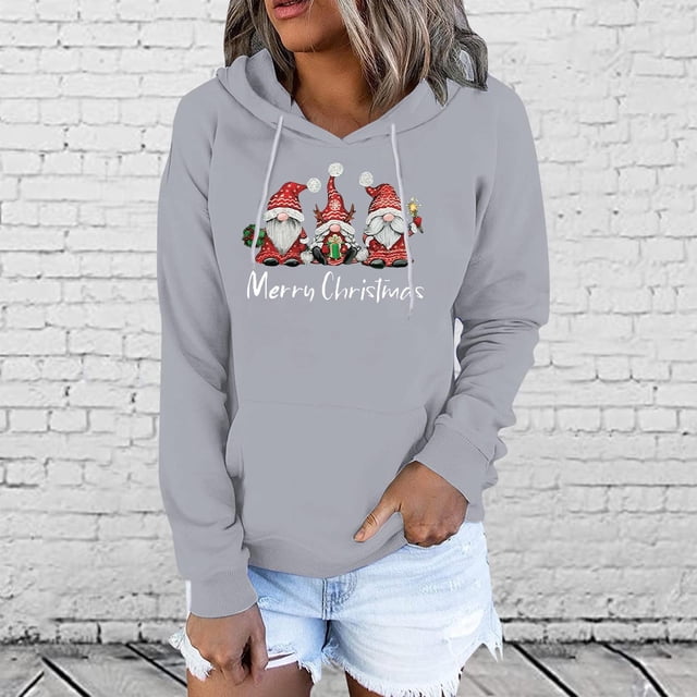 EGNMCR Chandail de Noël pour Femme, Mode Décontractée, Blouse à Manches Imprimées, Chandail à Capuche, Hauts, Chandail, Chandails à Capuchon pour Femmes