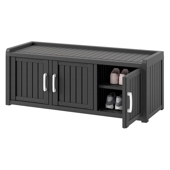 Outdoor Shoe Storage Cabinet Waterproof UV-Resistant, Entryway Storage Indoor Outdoor with 3 Barn Doors, Adjustable Shelves for Entryway, Bedroom, Hallway,Living Room(Black)