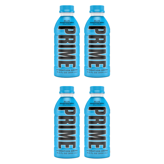 Prime Hydration Drink Blue Raspberry, 16.9 fl oz, (Pack of 4)