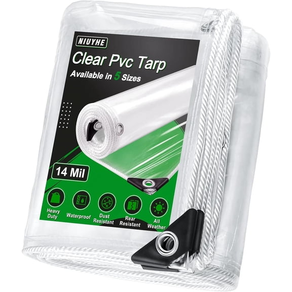 14Mil Clear Tarps Heavy Duty Waterproof, 6X4Ft Plastic Clear Tarp with Grommets