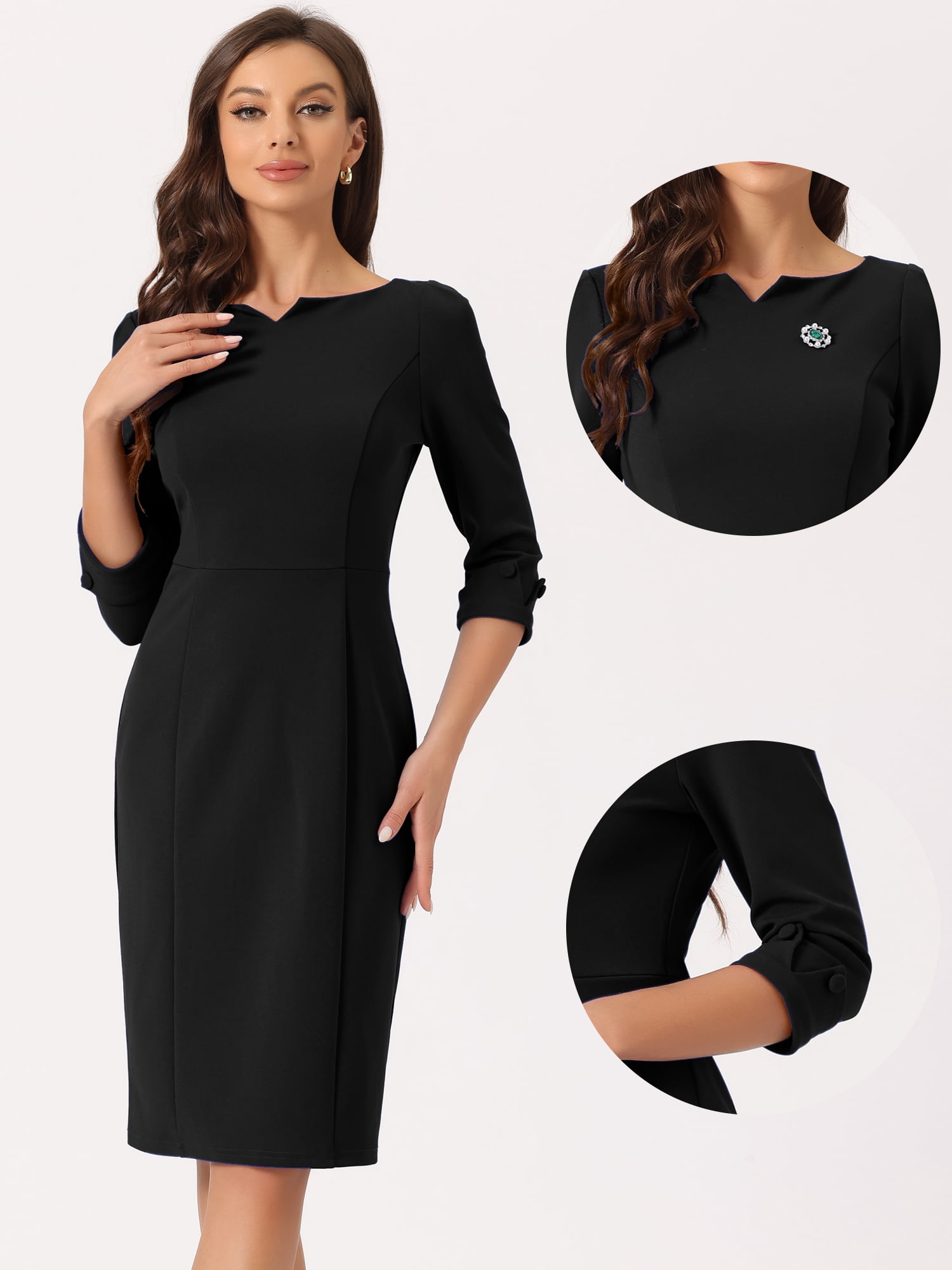 DARING DIVA Sweetheart Neck Slim Fit Work Midi Dress L Black