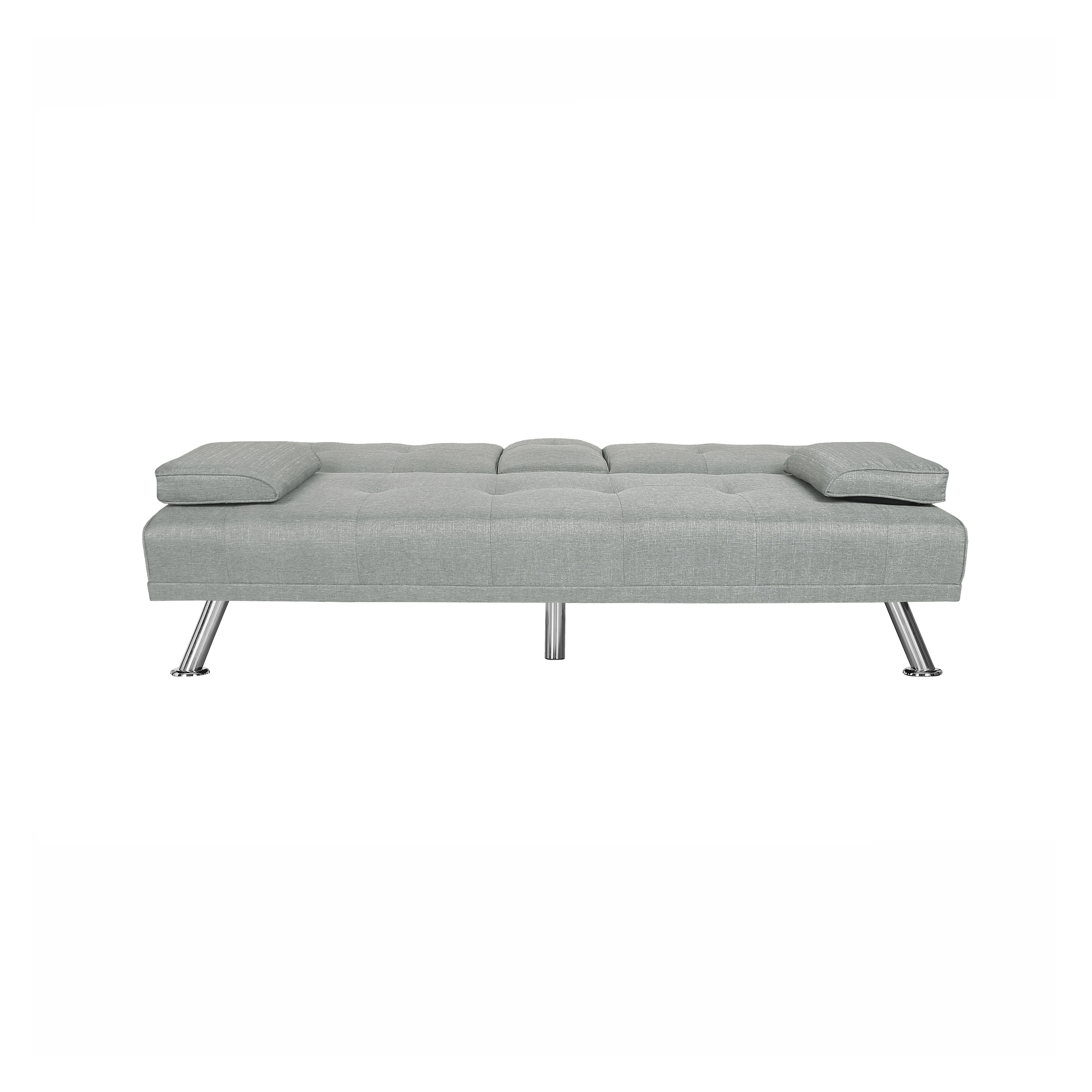 Derzers Linen Convertible Futon Sofa Bed Twin with Adjustable Backrest with Cup Holders, Light Gray