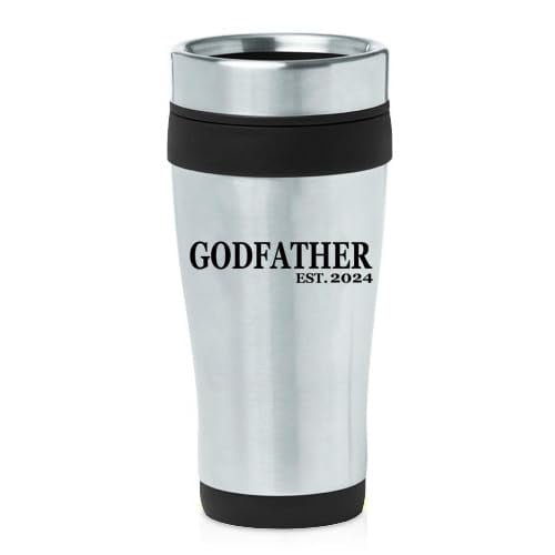 16oz Insulated Stainless Steel Travel Mug Coffee Mug Tumbler Godfather Est 2024 (Black)