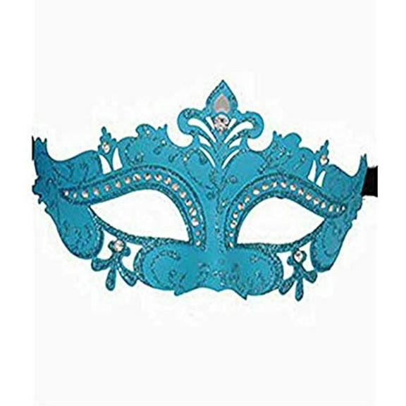 Deluxe Venetian Mask With Crystals Light Blue
