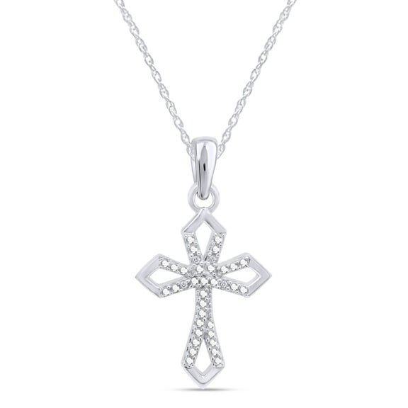 AFFY Natural Diamond Accents Halo Cross Pendant Necklace for Women 14K White Gold over Silver