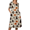 thumbnail image 5 of Women's Halloween Print Casual Dress, Round Neck with Pockets Design , Comfortable Relaxed Fit Fabric for Everyday Wear, Halloween Themed Dress for Women Khaki B 3XL, 5 of 6