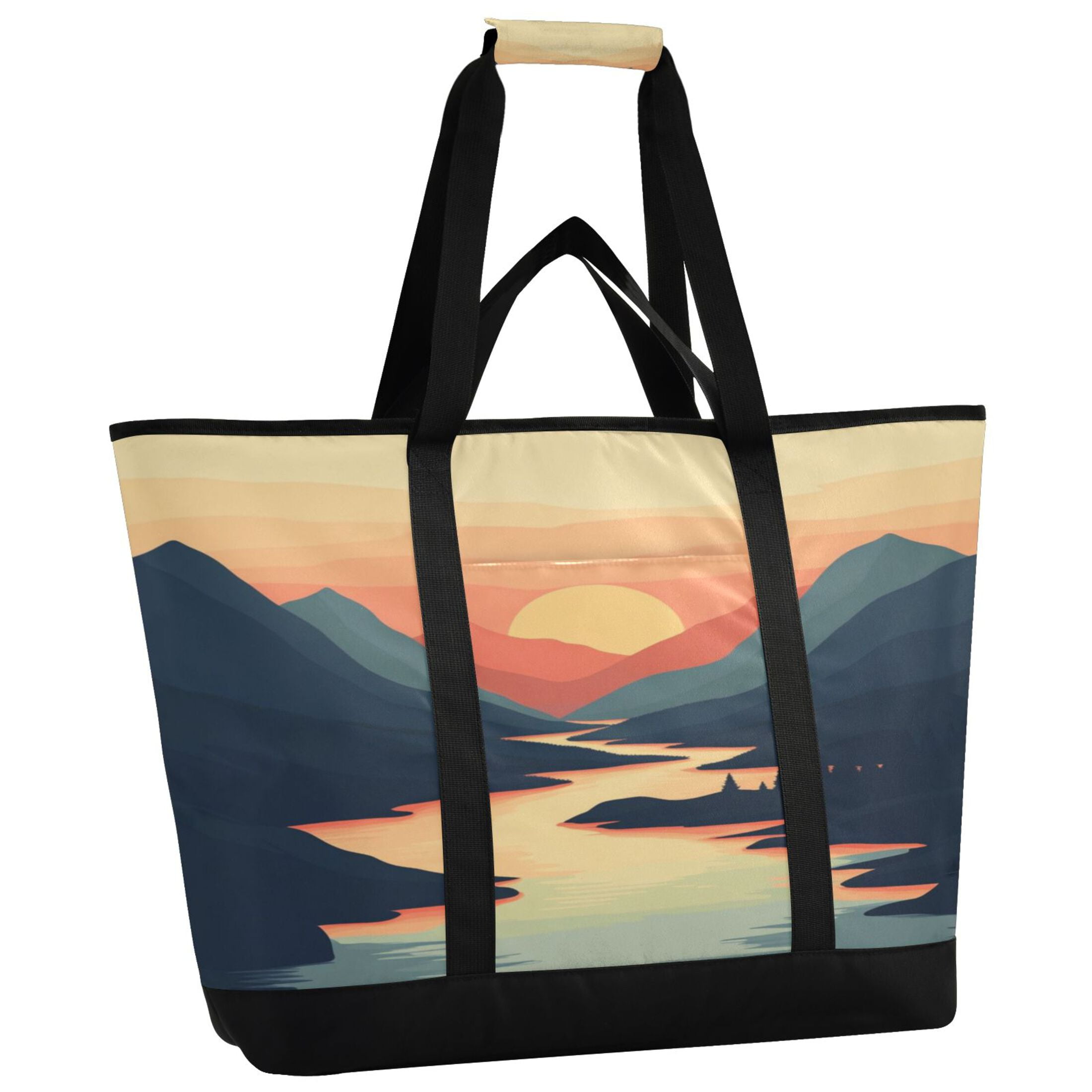 Large Hand-held Ice Pack Picnic Bag Insulation and Refrigeration Suitable for Shopping Picnics and Camping River Sunset