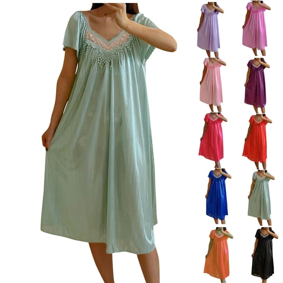 yillto Women Satin Nightgowns Short Sleeve Silk Sleepwear Comfy Nightdress for Womens Sleepshirts