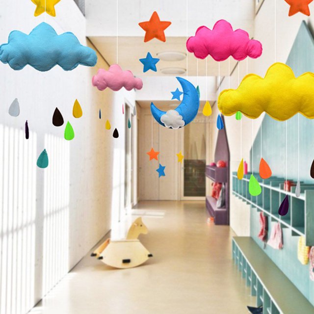 Techo Móvil Colgante Nube Decoraciones Arco Iris Nube Móvil Decoración De Techo Durable Portátil Fieltro Nube Flotante Decoración De La Habitación Colgante