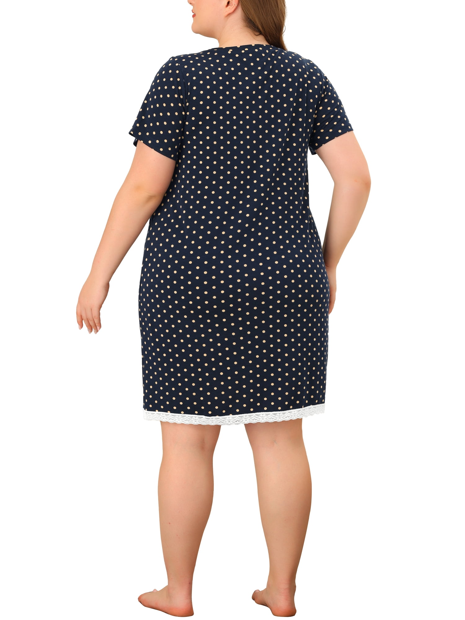 Unique Bargains Women's Plus Nightgown V Neck Dots Short Sleeve Sleepwear