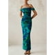 thumbnail image 5 of Vestido largo PRETTYGARDEN para mujer, ajustado fruncido, verde y floral, 5 of 9