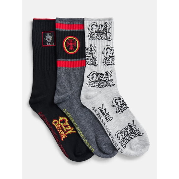 Ozzy Osbourne Men's Crew Socks, 3-Pack, Shoe Sizes 8-12