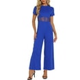 thumbnail image 2 of INSPIRE CHIC Women's Jumpsuit Short Sleeve Crewneck Mesh Sheer Casual Wide Leg Jumpsuits XL Royal Blue, 2 of 6