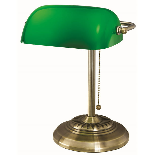 V-LIGHT Classic Style CFL Banker's Desk Lamp with Green Glass Shade,  Antique Bronze Finish 