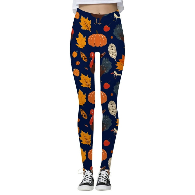 TYGHBN Thanksgiving Turkey Pumpkin Maple Print High Waisted Tight