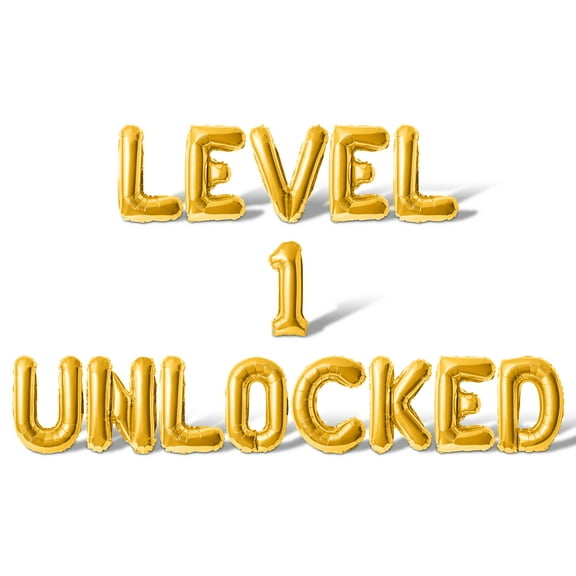 Letter Balloons - LEVEL 1 UNLOCKED 16" Inch Alphabet Letters Foil Mylar Balloon 1st Birthday Party Banner (Gold)