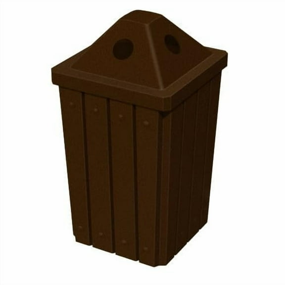 Sturdy Essentials 32 Gallon Square Slated 100% Recycled Plastic Heavy Duty Outdoor Trash Can with Pyramid Lid for Recycling - Brown Granite