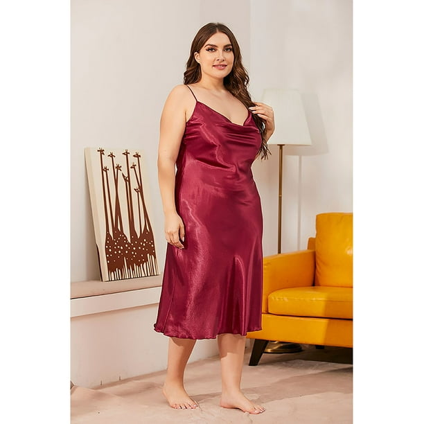 Charmo Women's Plus Size Satin Nightgown Solid Long Slip Sleep Dress