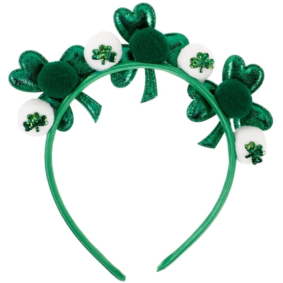 LOLIPPYY Festive Shamrock Hair Hoops Headband with Pompoms for St Patricks Day Celebration