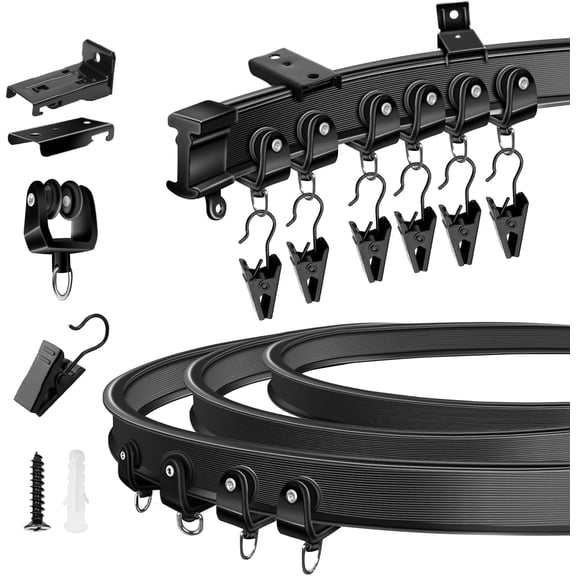 KOLAKO Ceiling Curtain Track, 14Ft Flexible Ceiling Track System, Curved Bendable Curtain Rail Wall Mounted for Room Window Divider, Black