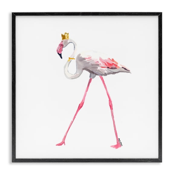 Stupell Industries Cottage Royal Flamingo with Crown Black Framed Giclee Art, 12 x 12, by Amelia Noyes