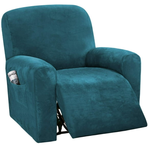 4-Pieces Recliner Chair Covers Velvet Stretch Reclining Couch Covers for 1 Cushion Sofa Slipcovers Furniture Covers Form Fit Customized Style Thick Soft Washable(Small, Deep Teal)