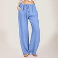 thumbnail image 2 of Women's Linen Pants 2024 Fashion Casual Versatile Solid Color Wide Leg Pants Loose Comfy Elastic Waist Pants with Pockets, 2 of 5