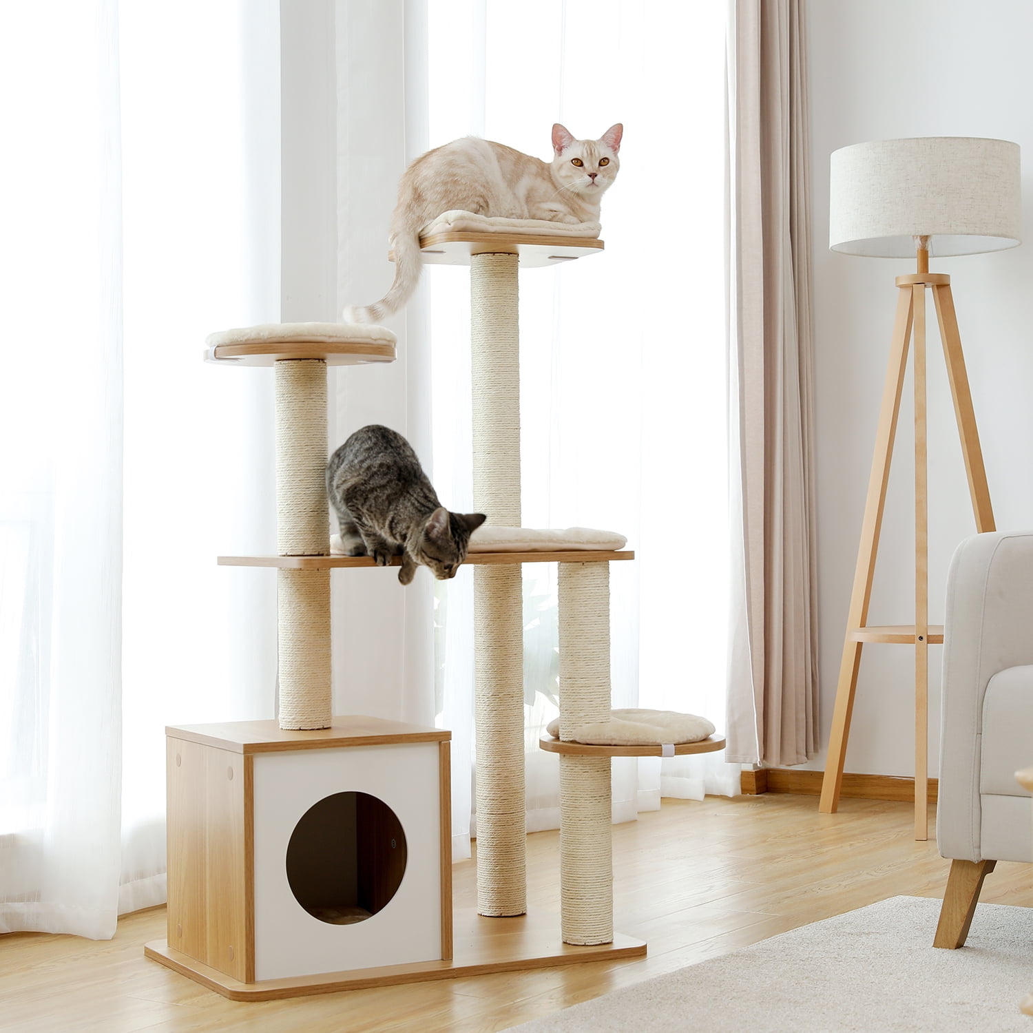 Pefilos 45" Modern Cat Tree Tower for Indoor Cats, Cat Condo for Adult Cats with Sisal Scratching Posts, Cat Tree House, Beige Pefilos 45" Modern Cat Tree Tower for Indoor Cats, Cat Condo for Adult Cats with Sisal Scratching Posts, Cat Tree House, Beige