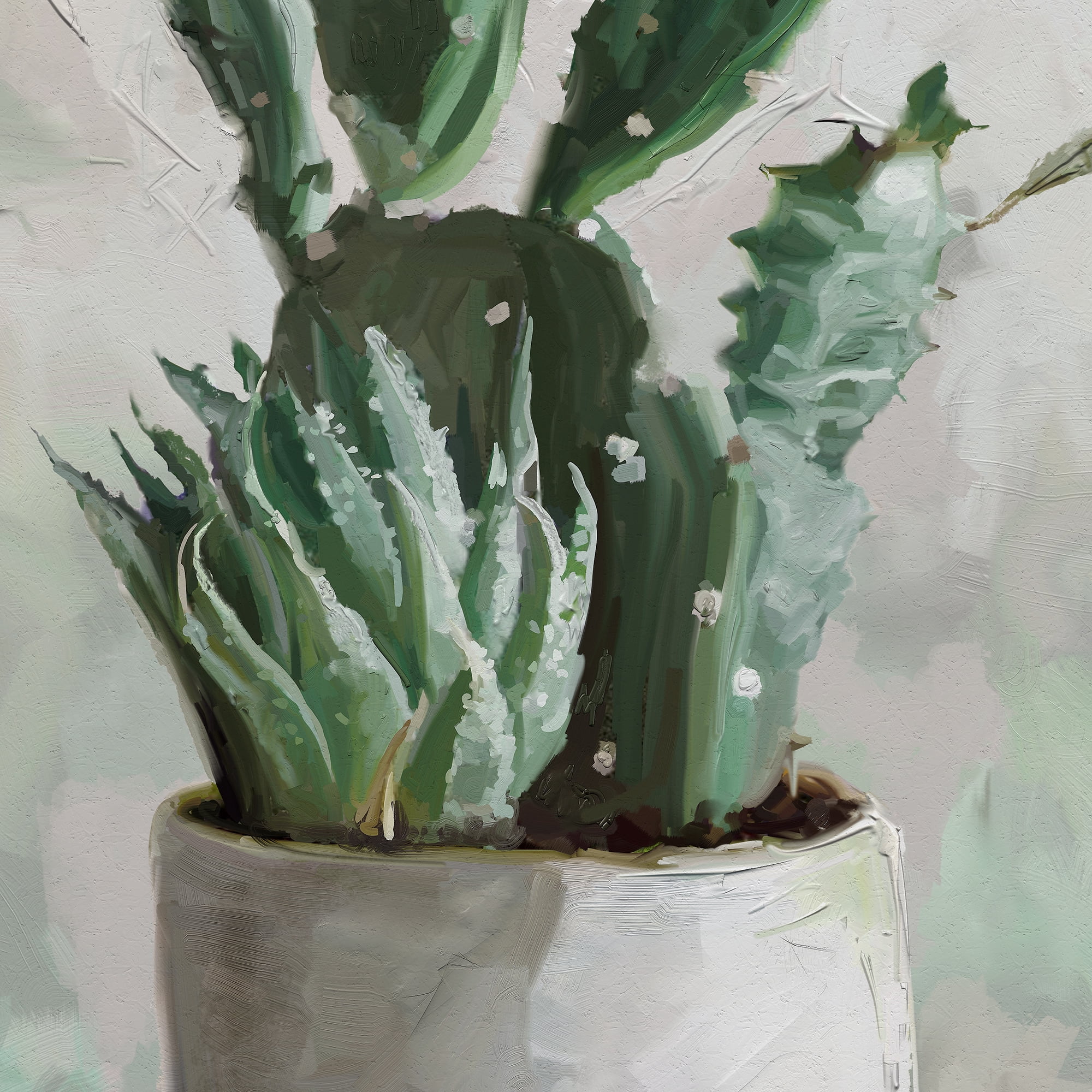 Masterpiece Art Gallery Desert Garden I & II Potted Cactus by Studio Arts Canvas Art Print