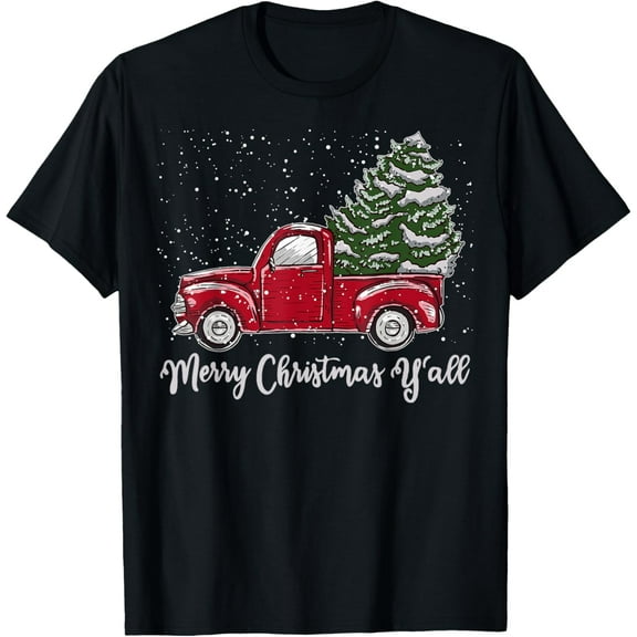Premium model-Unisex-100% cotton-Red Truck Christmas Shirt - Merry Christmas Yall T-Shirt