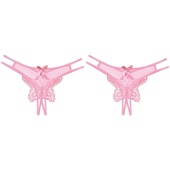 LWNYDPLSD 2Pcs Panties for Women Invisible Sheer Panties Thongs Mesh G-Strings Low Rise Brief Underwear Traceless Mesh Embroidered Big Butterfly Open End Thong