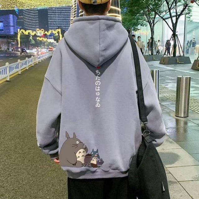 M-3XL Estilo Coreano Unisex Sudadera Con Capucha De Gran Tamaño Lindo Totoro Impresión Hombres Moda Manga Larga Talla Grande Invierno Suéter Negro Gris Verdepangjing
