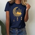 thumbnail image 2 of Penkiiy Happy Ramadan Tops Blouse for Women Women's Graphic Tees Moon Print Short Sleeve Round Neck T Shirts Tops 2XL Navy, 2 of 6