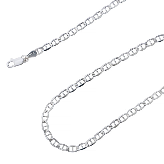 925 Sterling Silver, Flat Mariner Chain 3.5mm Necklace - Hypoallergenic and Tarnish Resistant - By Oliver & Navy